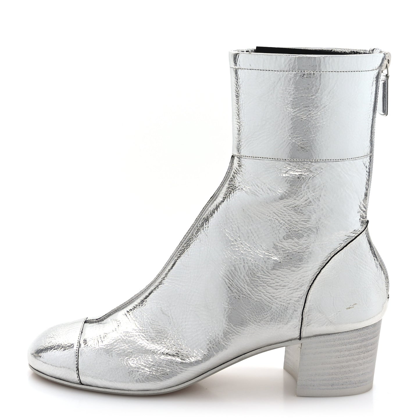 Laminated Goatskin Short Boots 39.5 Silver