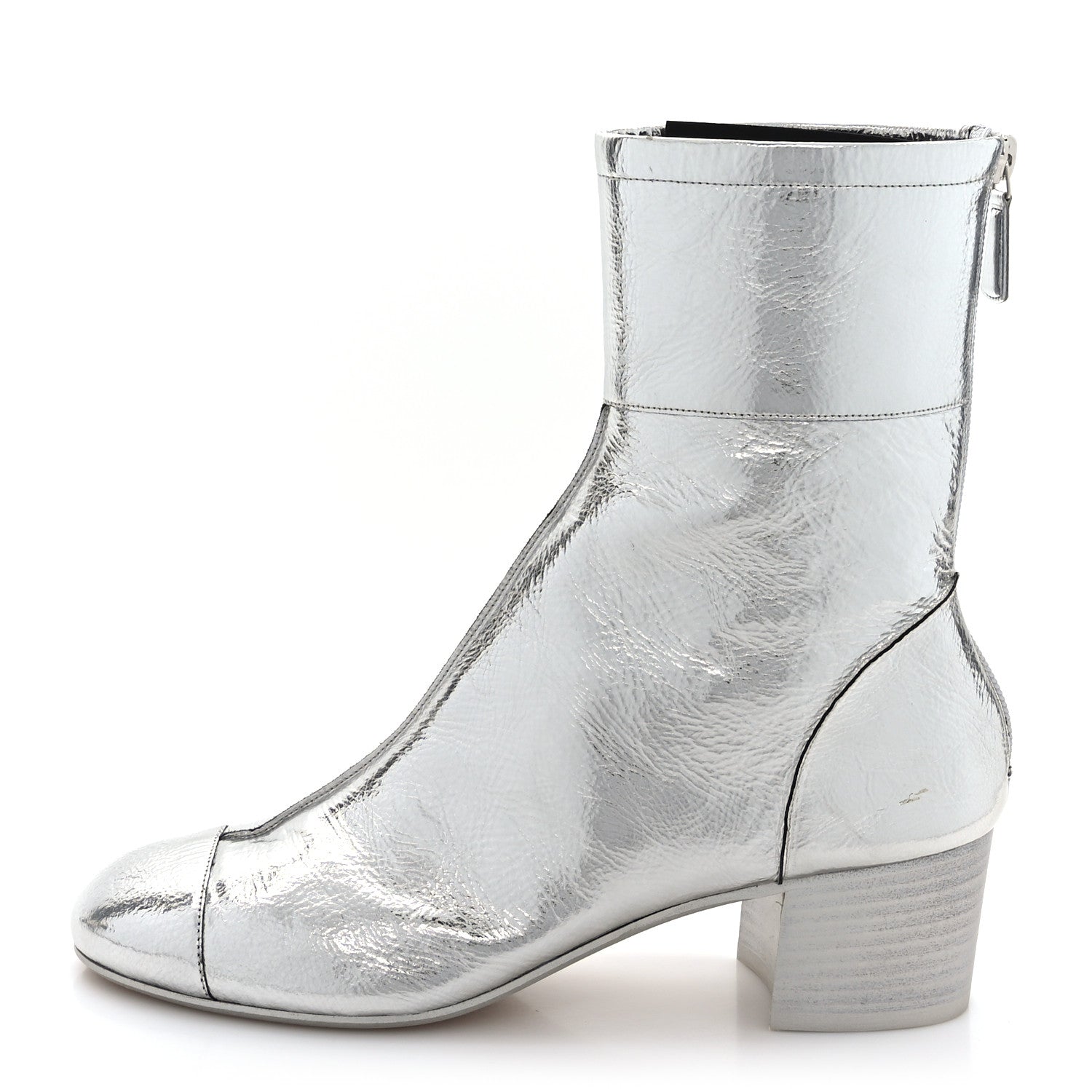 Chanel Laminated Goatskin Short Boots 39.5 Silver 1 of 8