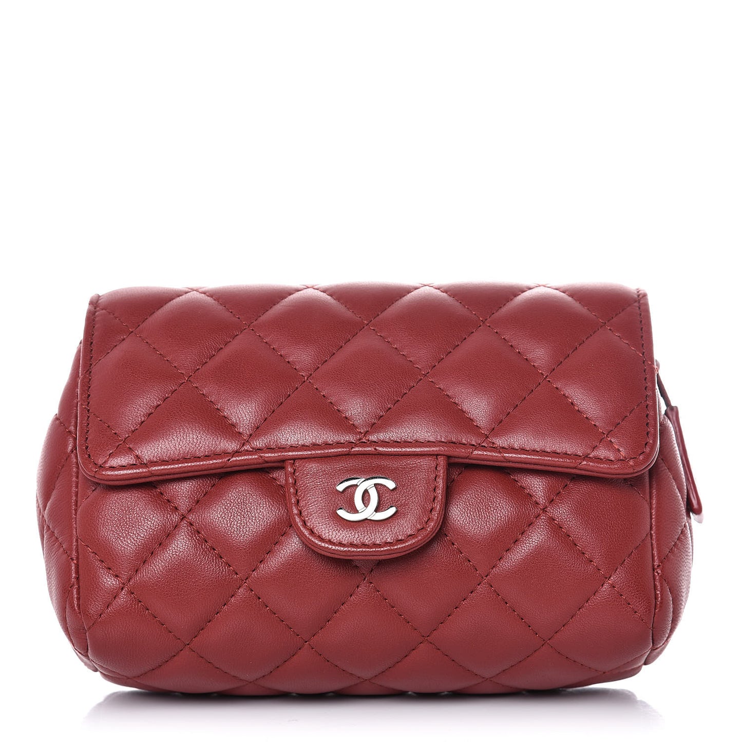 Lambskin Quilted Flap Cosmetic Case Red