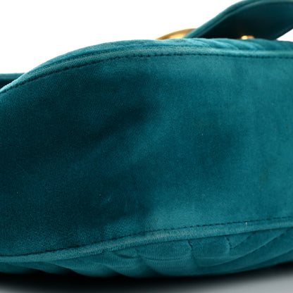 Gucci Velvet Matelasse Small GG Marmont Shoulder Bag Pavone Cyan 9 of 10