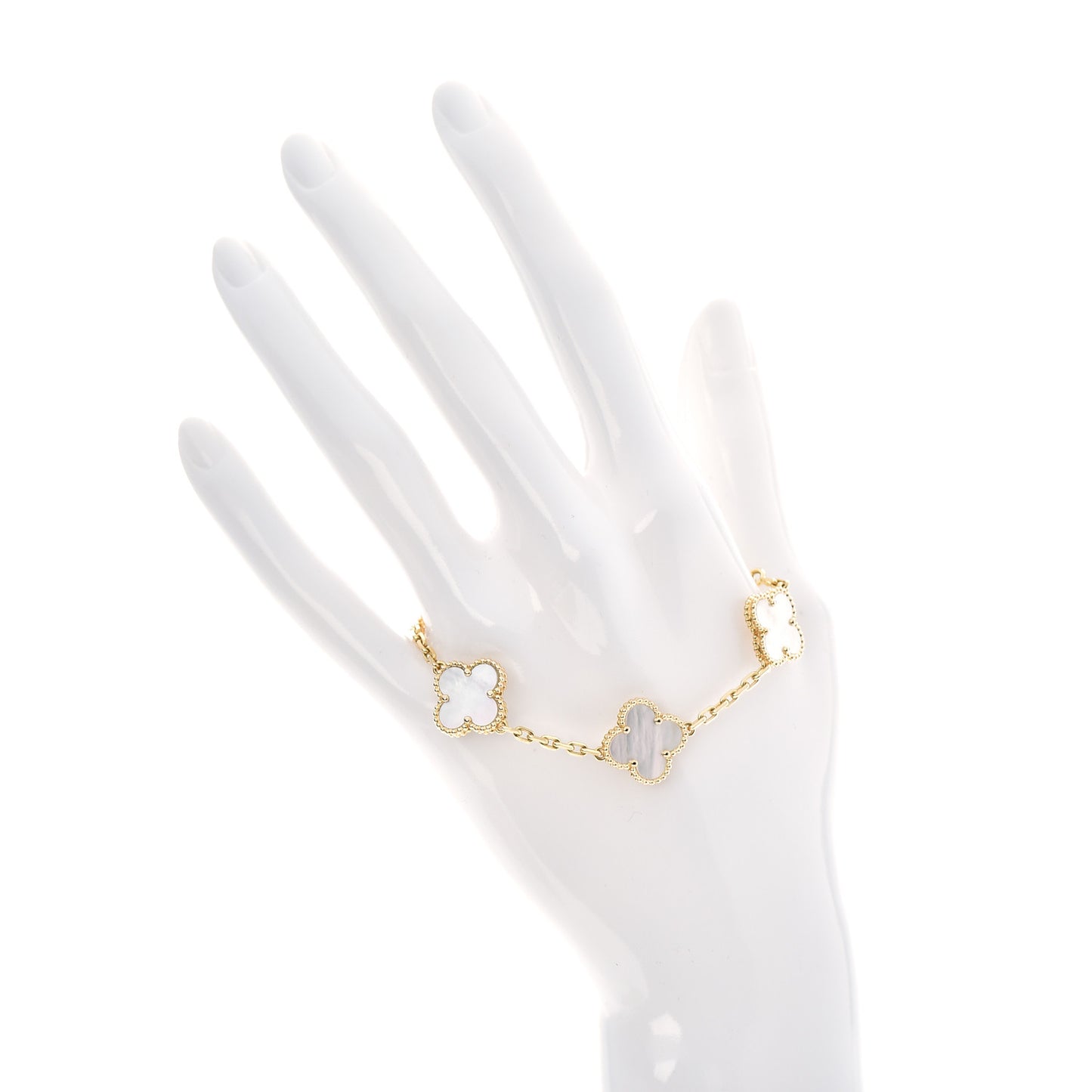 18K Yellow Gold Mother of Pearl 5 Motifs Vintage Alhambra Bracelet