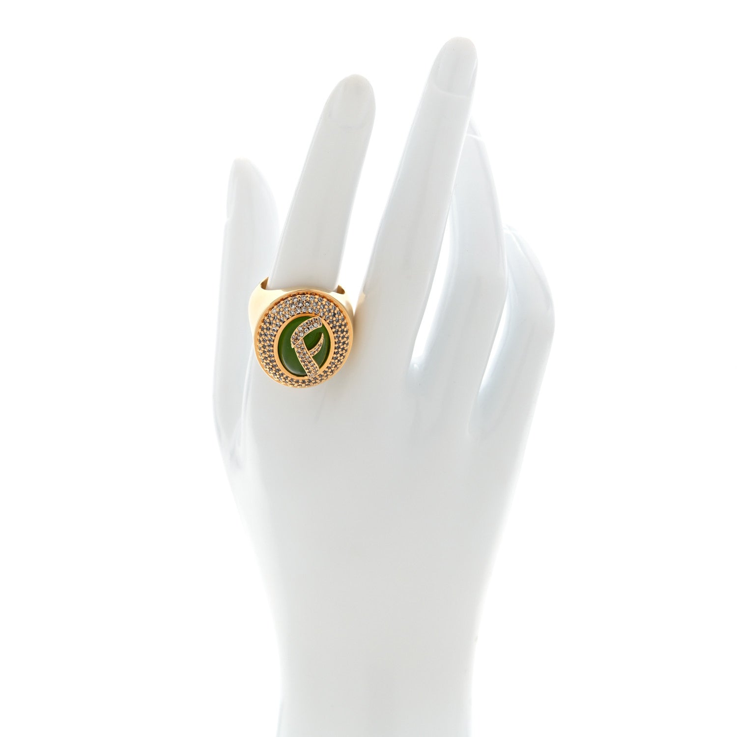 Fendi Crystal Poured Glass FF Ring 58 8.25 L Green Gold 2 of 4