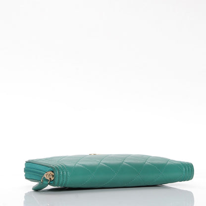 Chanel Lambskin Quilted Boy Zip Around Wallet Green 4 of 18