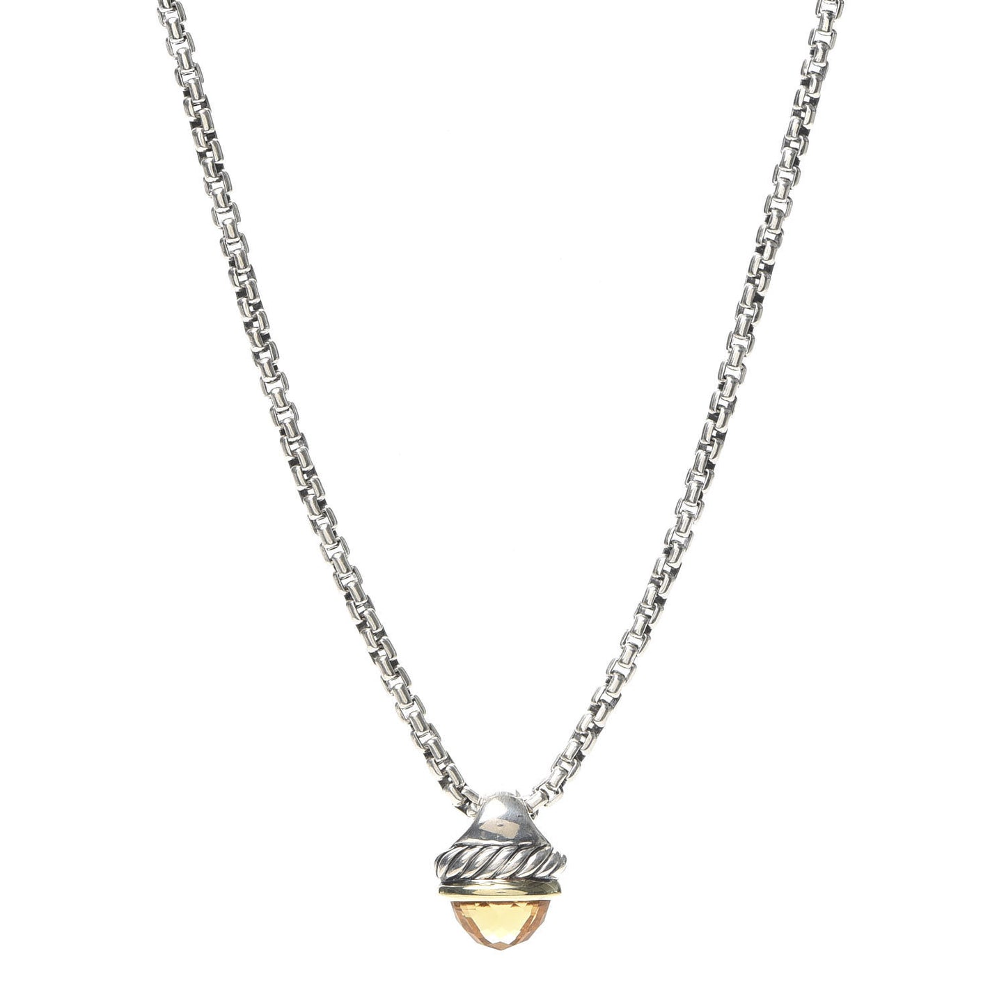Sterling Silver 14K Yellow Gold Citrine Acorn Pendant Necklace