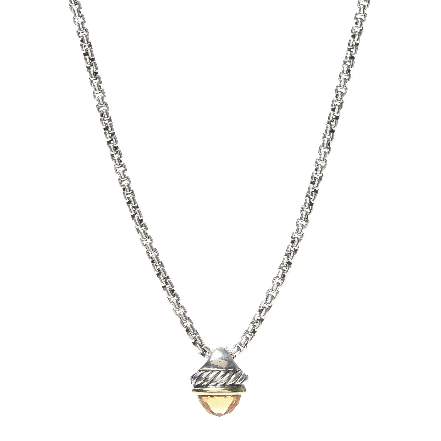 David Yurman Sterling Silver 14K Yellow Gold Citrine Acorn Pendant Necklace 1 of 5