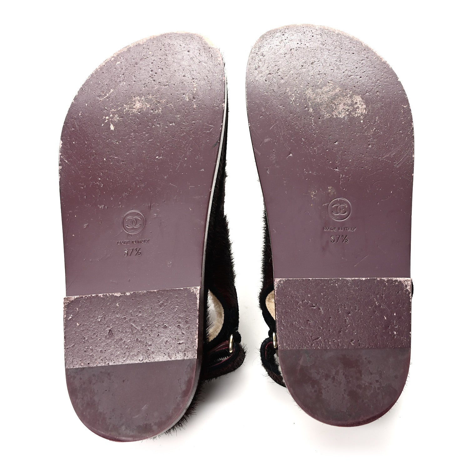 Chanel Calf Hair Suede Shearling Dad Sandals 37.5 Burgundy Black 6 of 9