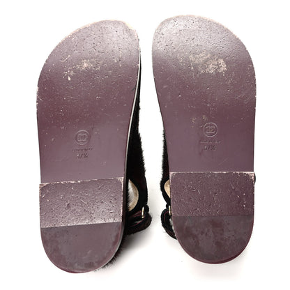 Chanel Calf Hair Suede Shearling Dad Sandals 37.5 Burgundy Black 6 of 9