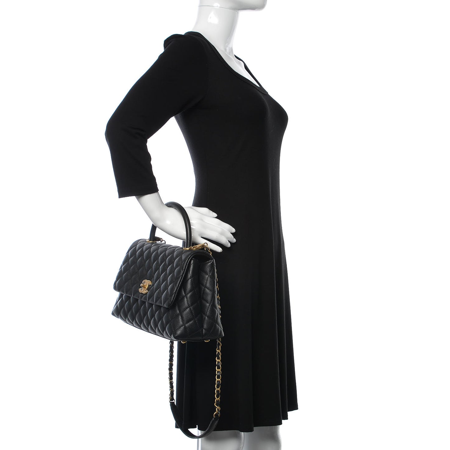 Caviar Quilted Small Coco Handle Flap Black