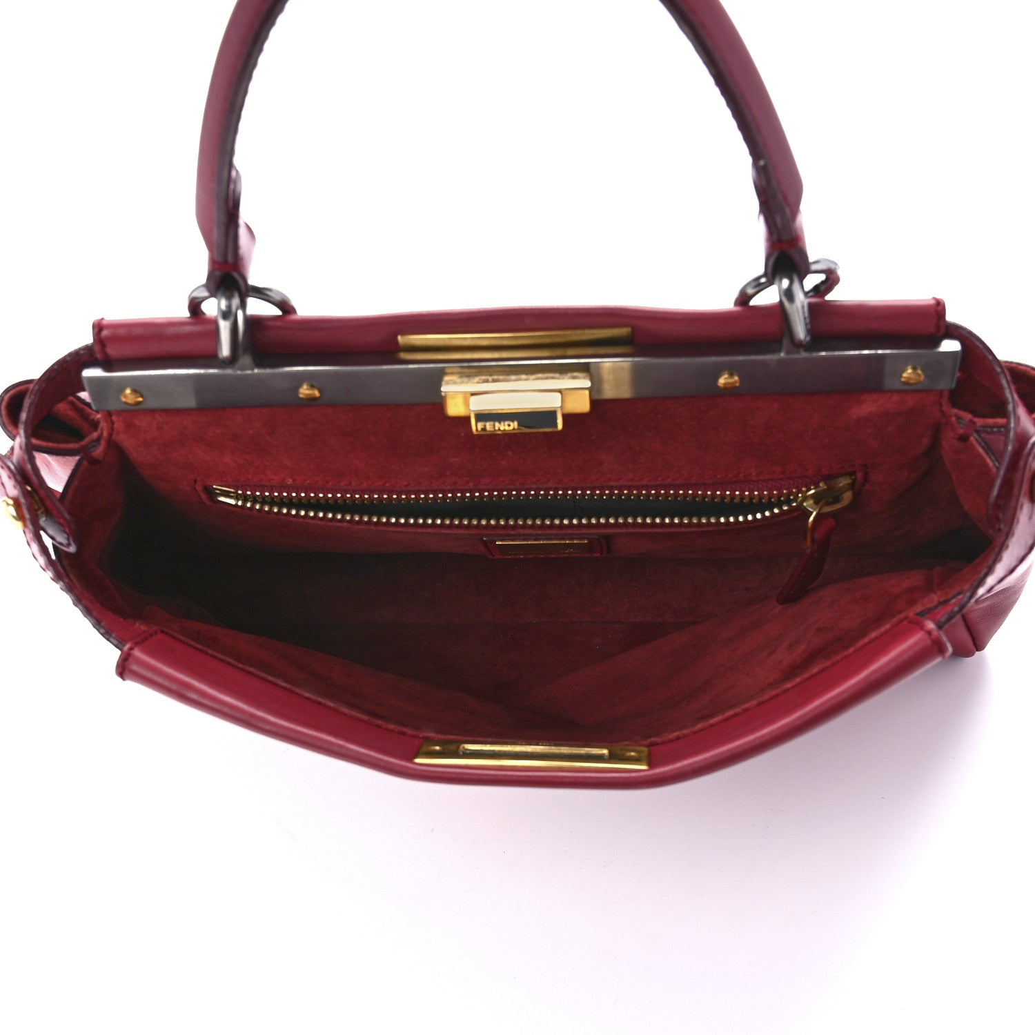 Fendi Vitello Suede Medium Peekaboo Iconic Satchel Rubino Peonia 5 of 14