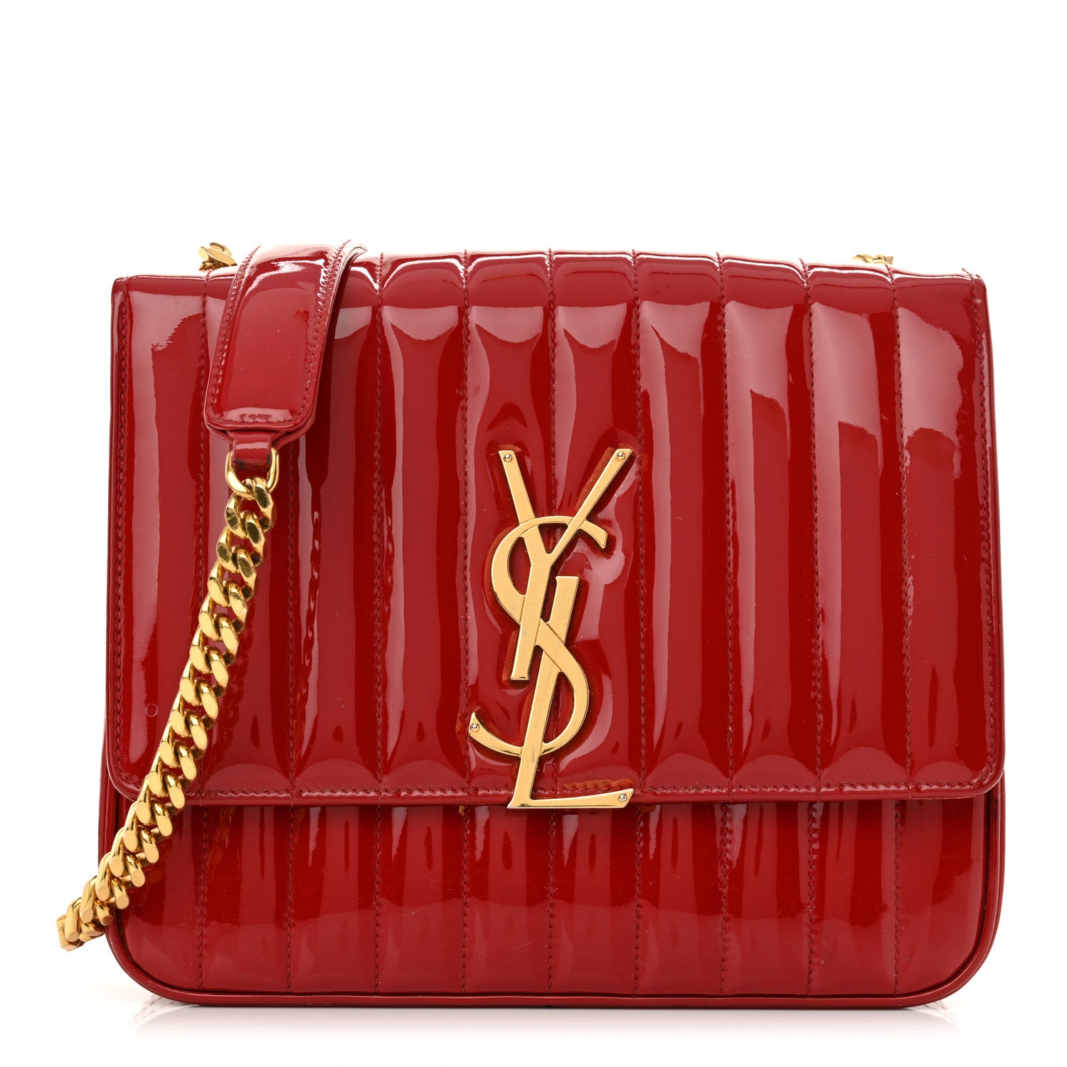 Saint Laurent Patent Matelasse Monogram Large Vicky Chain Bag Rouge Eros 1 of 16