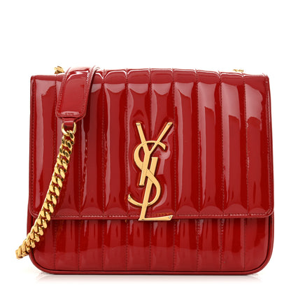 Saint Laurent Patent Matelasse Monogram Large Vicky Chain Bag Rouge Eros 1 of 16