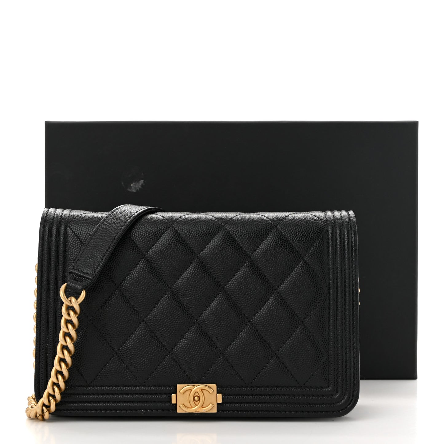 Caviar Quilted Boy Wallet On Chain WOC Black