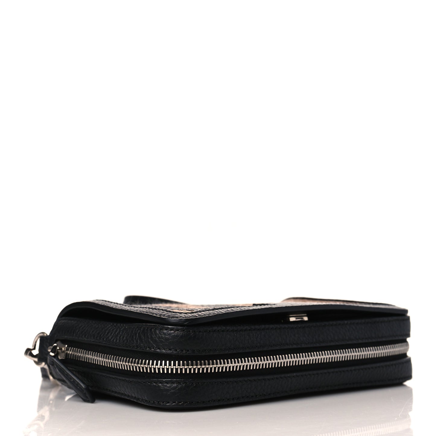 Raffia Calfskin Romano Pequin Mini Expandable Flap Bag Brown Black