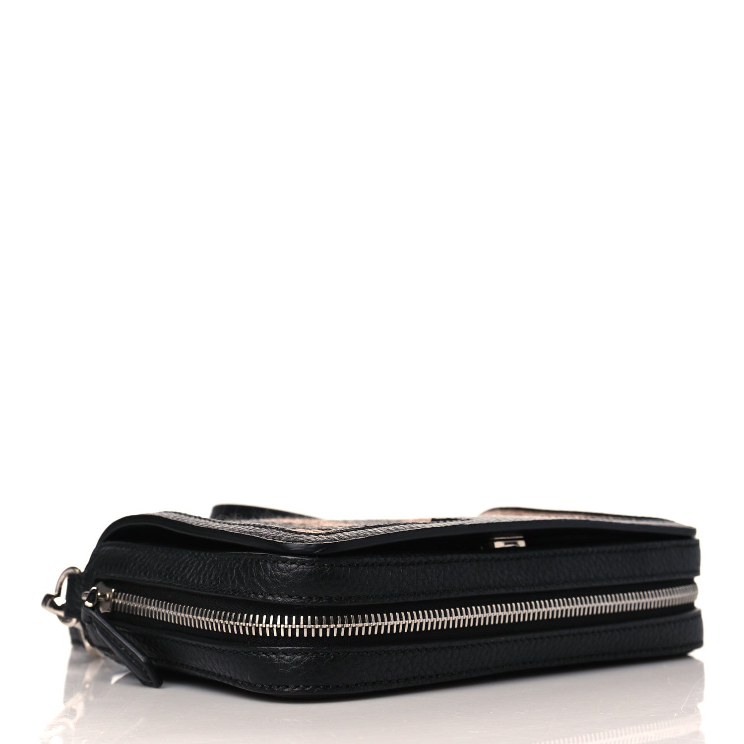 Fendi Raffia Calfskin Romano Pequin Mini Expandable Flap Bag Brown Black 3 of 9