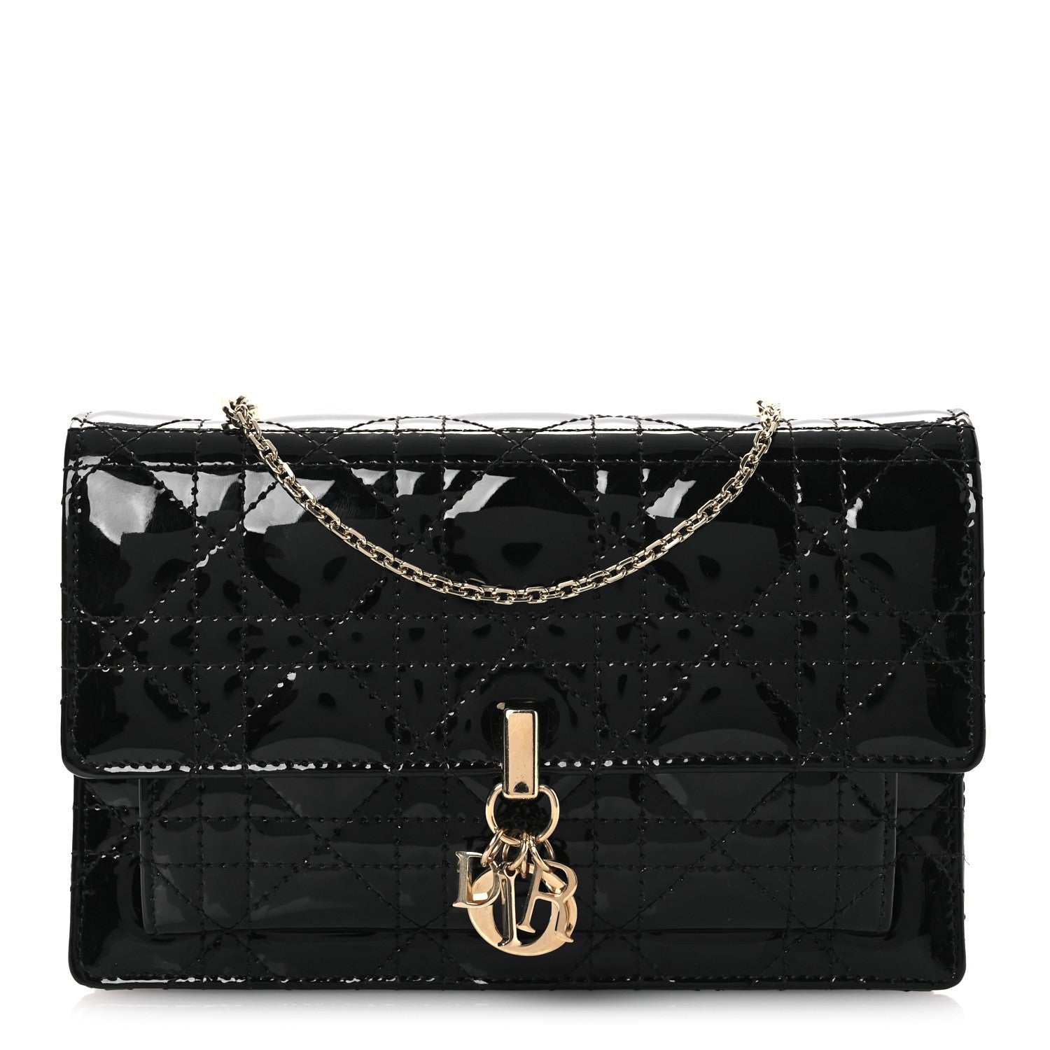 Christian Dior Patent Cannage Lady Dior Chain Pouch Black 1 of 12