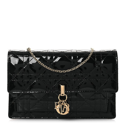 Christian Dior Patent Cannage Lady Dior Chain Pouch Black 1 of 12