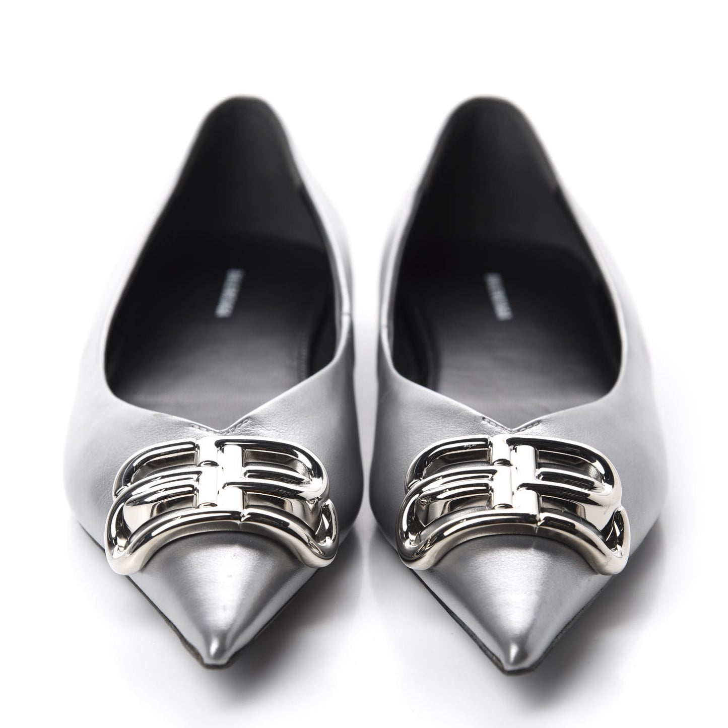 Metallic Calfskin BB Knife Pointy Toe Ballerina Flats 36 Silver Hardware