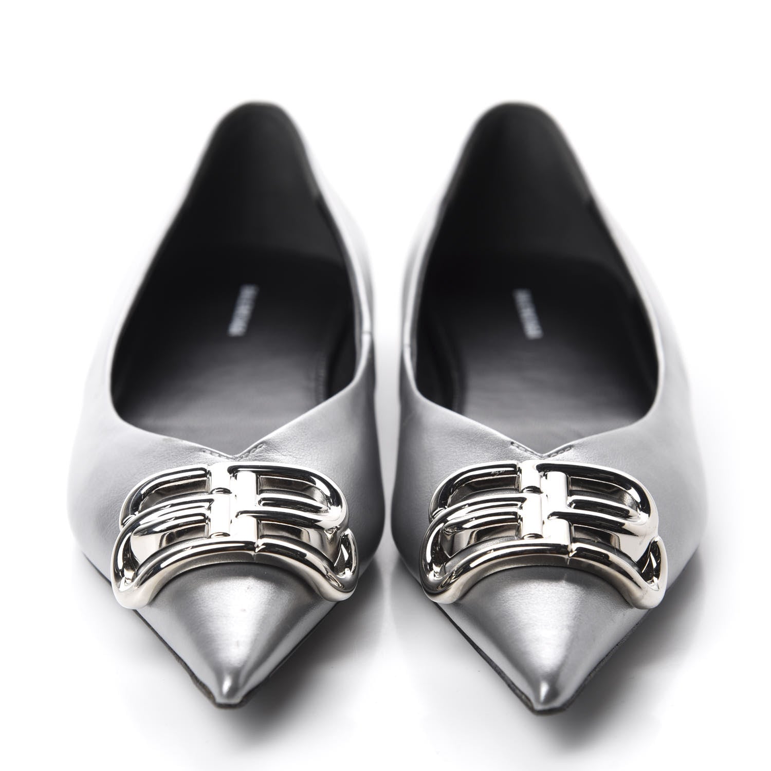 Balenciaga Metallic Calfskin BB Knife Pointy Toe Ballerina Flats 36 Silver Hardware 2 of 10