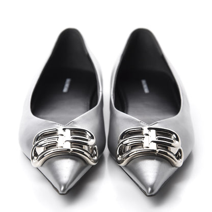 Balenciaga Metallic Calfskin BB Knife Pointy Toe Ballerina Flats 36 Silver Hardware 2 of 10