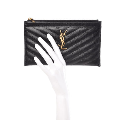 Saint Laurent Grain De Poudre Chevron Monogram Bill Pouch Black 2 of 7