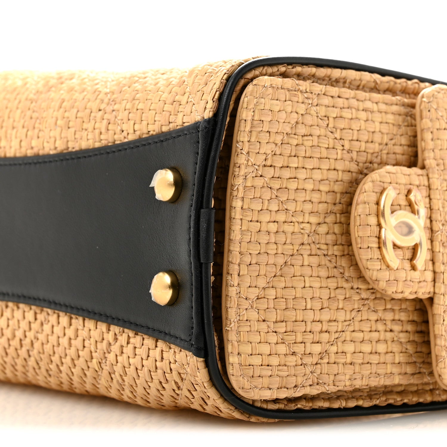 Chanel Braided Raffia Calfskin Quilted Mini Chanel 25 Handbag Beige Black 10 of 10