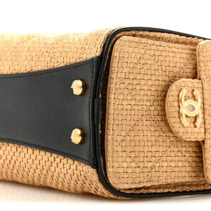 Chanel Braided Raffia Calfskin Quilted Mini Chanel 25 Handbag Beige Black 10 of 10