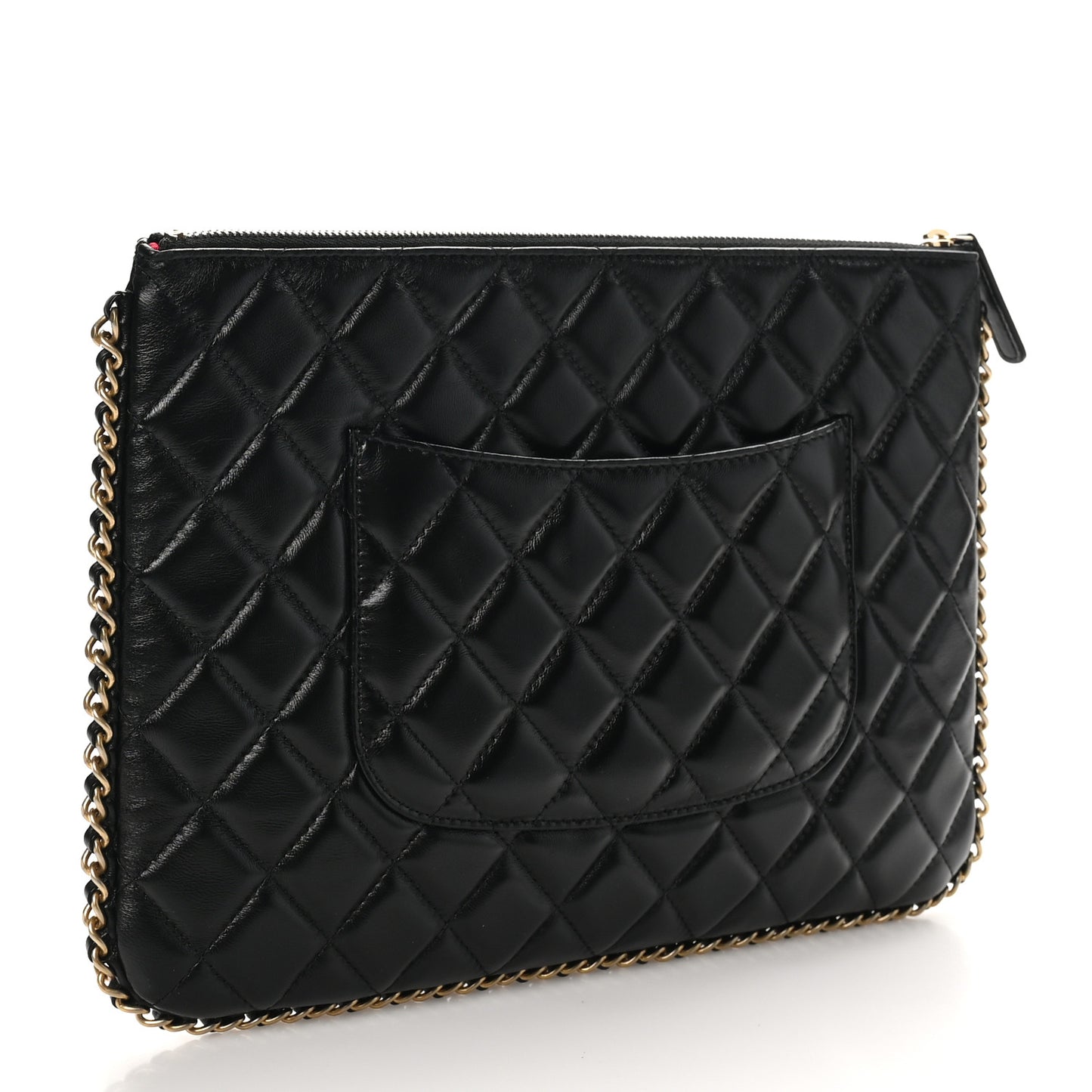 Lambskin Quilted Chain Around Medium Cosmetic Case Black