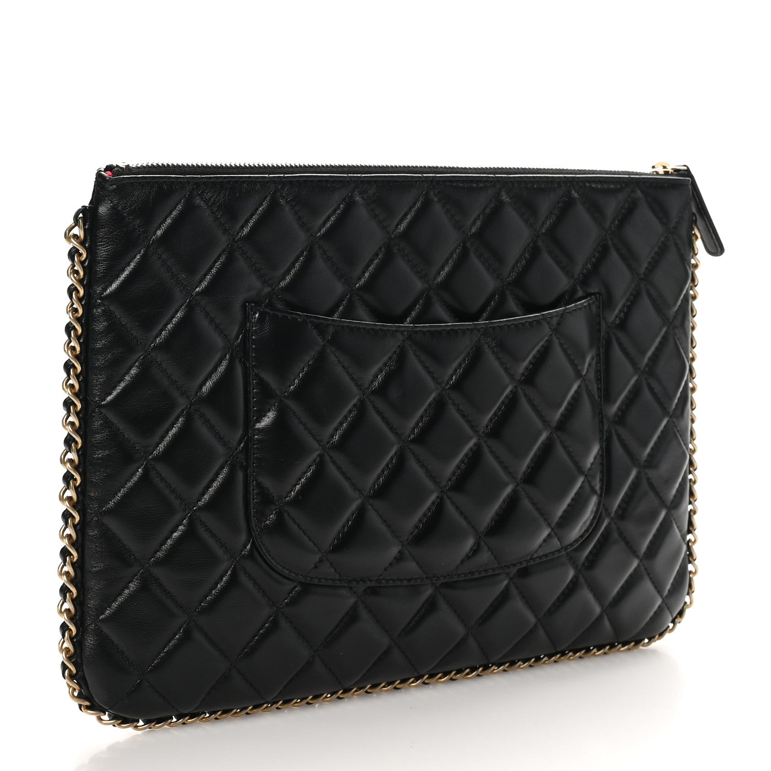 Chanel Lambskin Quilted Chain Around Medium Cosmetic Case Black 3 of 8