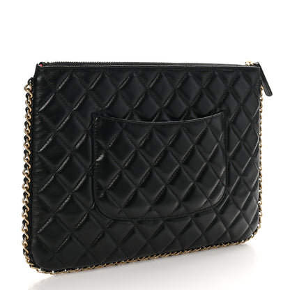 Chanel Lambskin Quilted Chain Around Medium Cosmetic Case Black 3 of 8