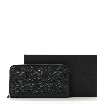 Chanel Iridescent Lambskin Camellia Embossed Large Zip Around Gusset Wallet Black 9 of 9