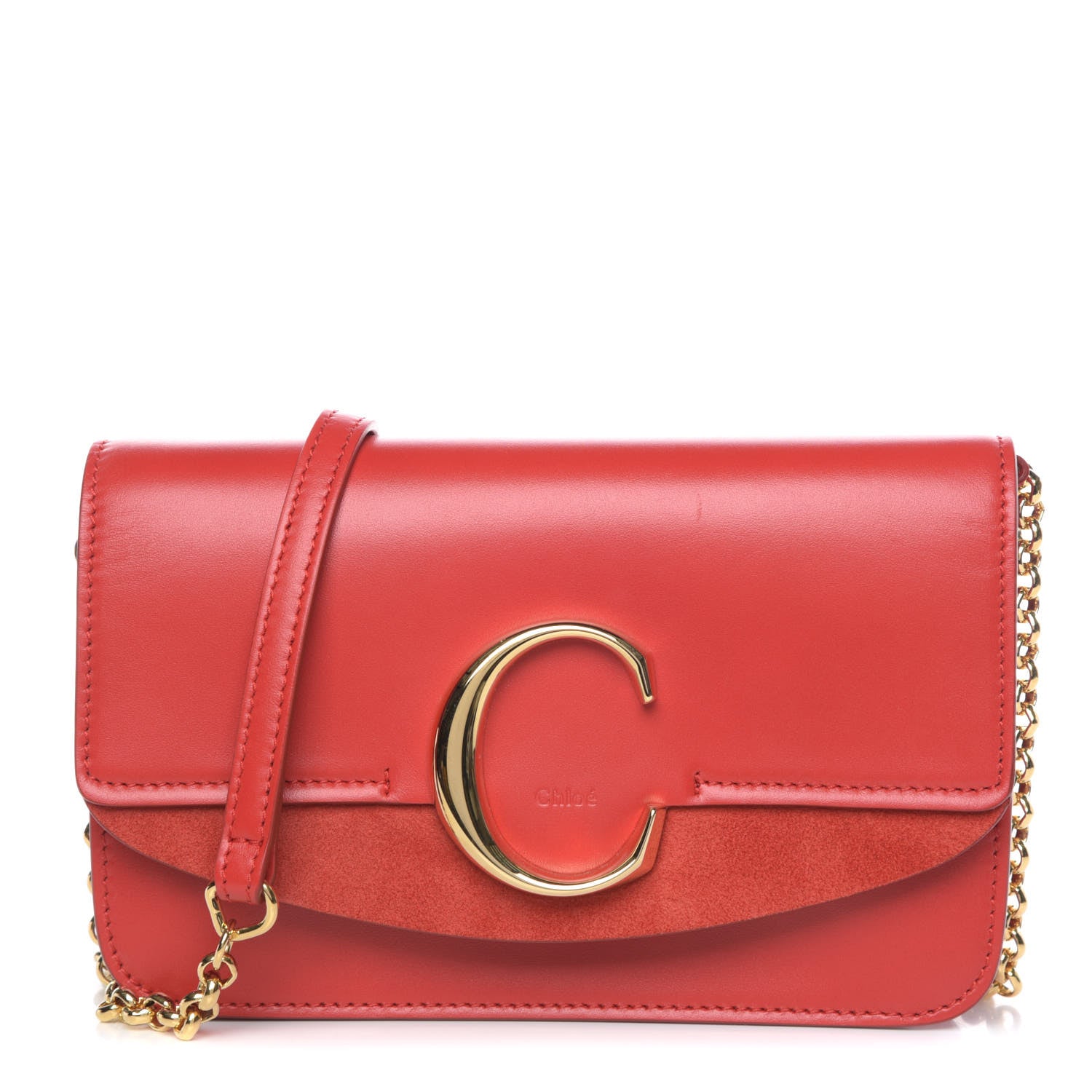 Chloe Calfskin Suede C Clutch With Chain Plaid Red 1 of 9