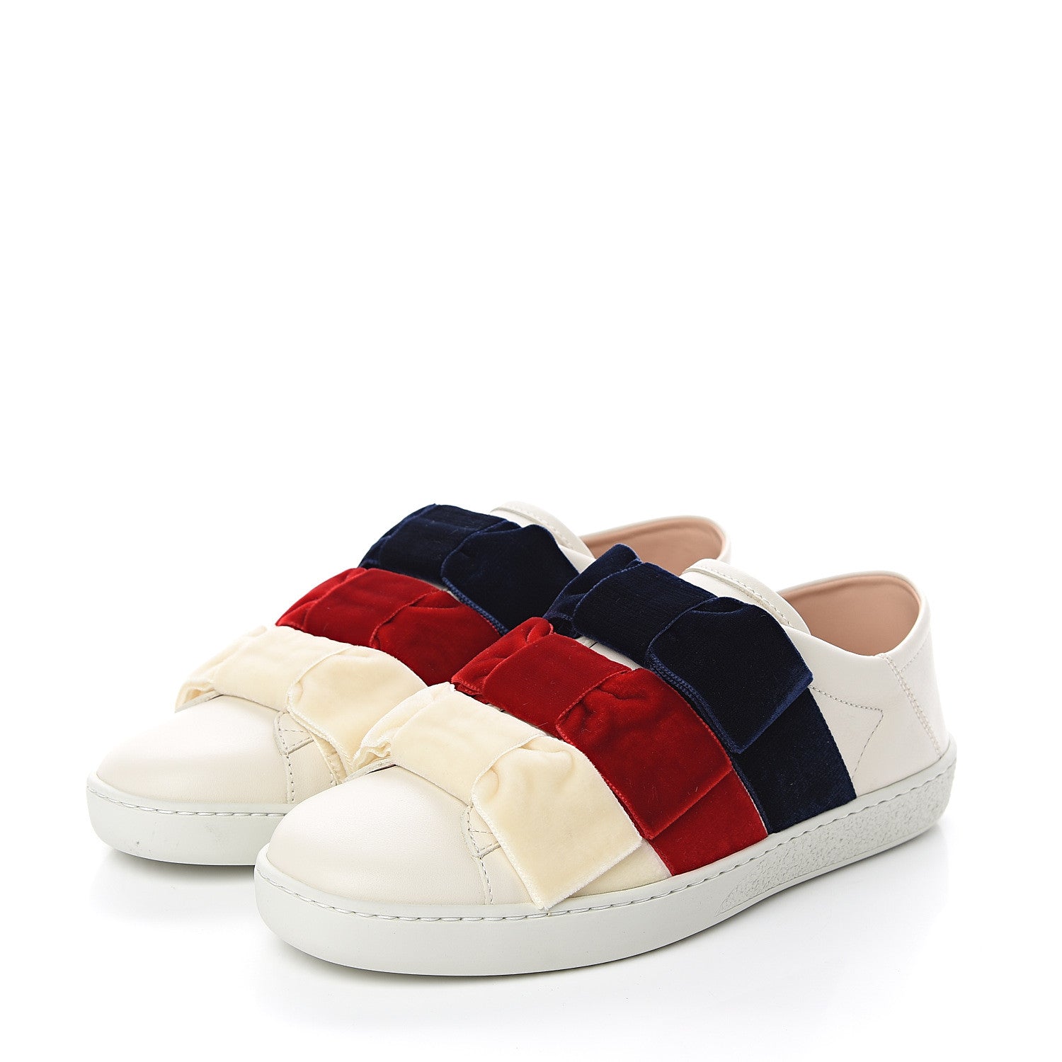 Gucci Calfskin Velvet Womens Bow Ace Sneakers 36 White 3 of 10