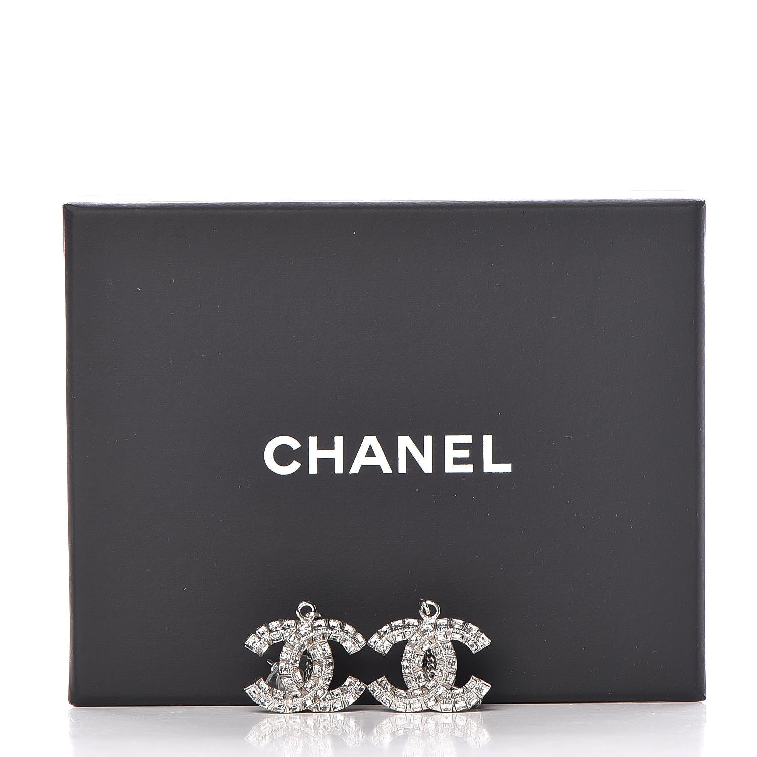 Chanel Baguette Crystal CC Drop Earrings Silver 4 of 4