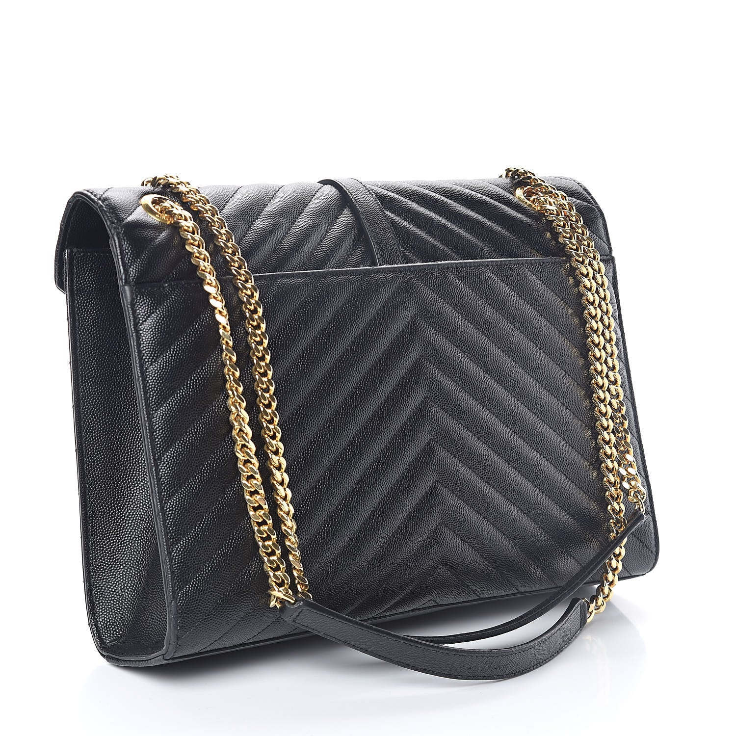 Saint Laurent Grain De Poudre Matelasse Chevron Large Monogram Satchel Black 3 of 11