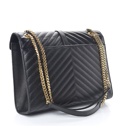 Saint Laurent Grain De Poudre Matelasse Chevron Large Monogram Satchel Black 3 of 11
