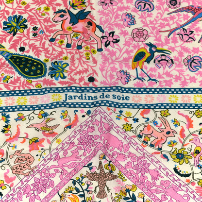 Hermes Cashmere Silk Jardins De Soie Shawl 140 Rose Bonbon Jaune 5 of 6