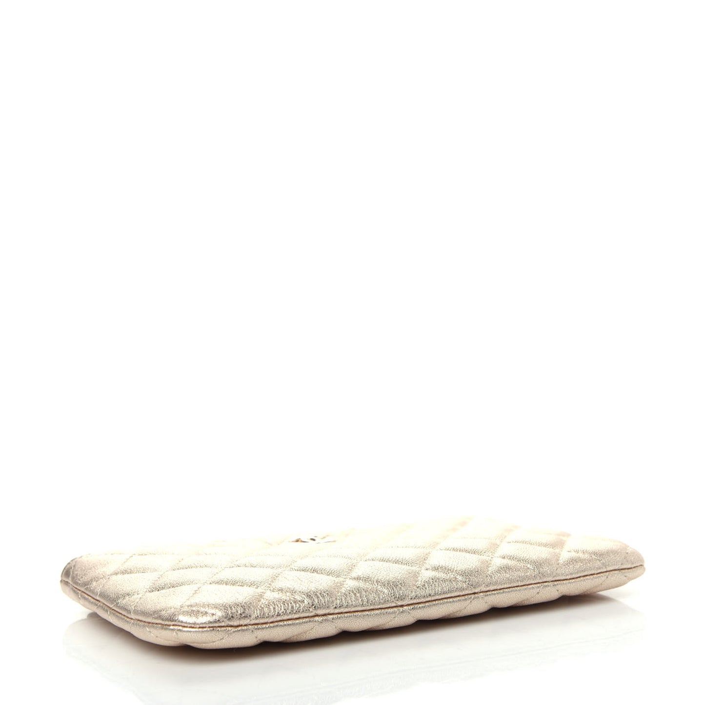 Metallic Lambskin Quilted Cosmetic Case Gold