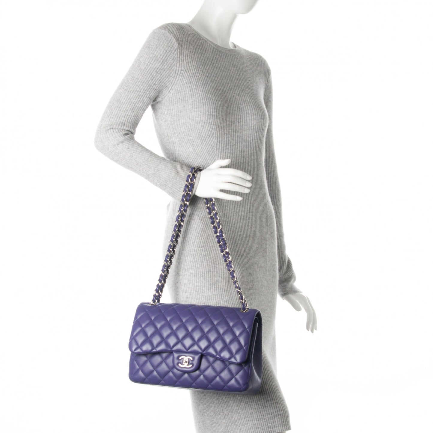 Lambskin Quilted Jumbo Double Flap Purple