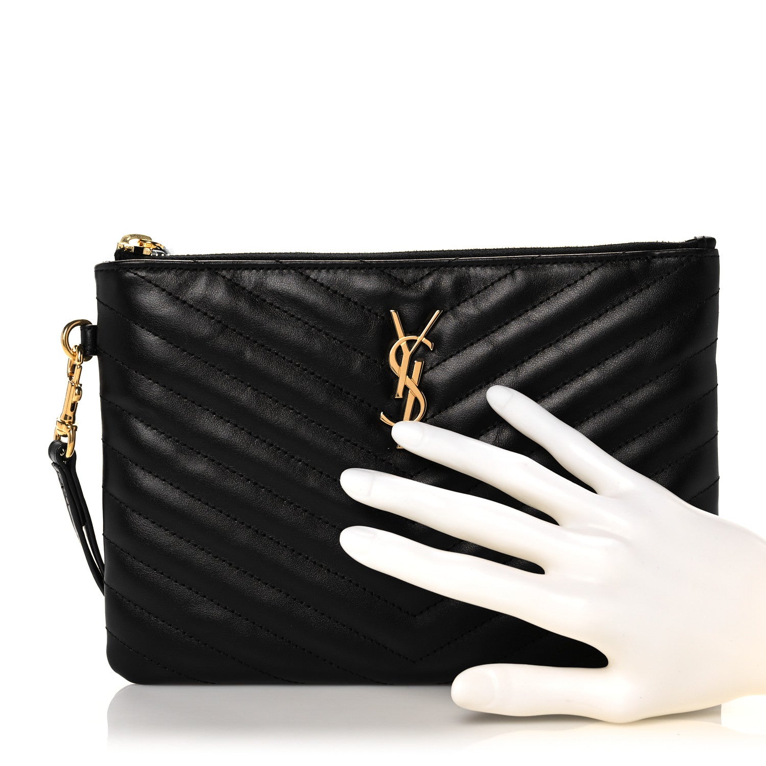 Saint Laurent Calfskin Matelasse Chevron Monogram A5 Wristlet Black 2 of 12