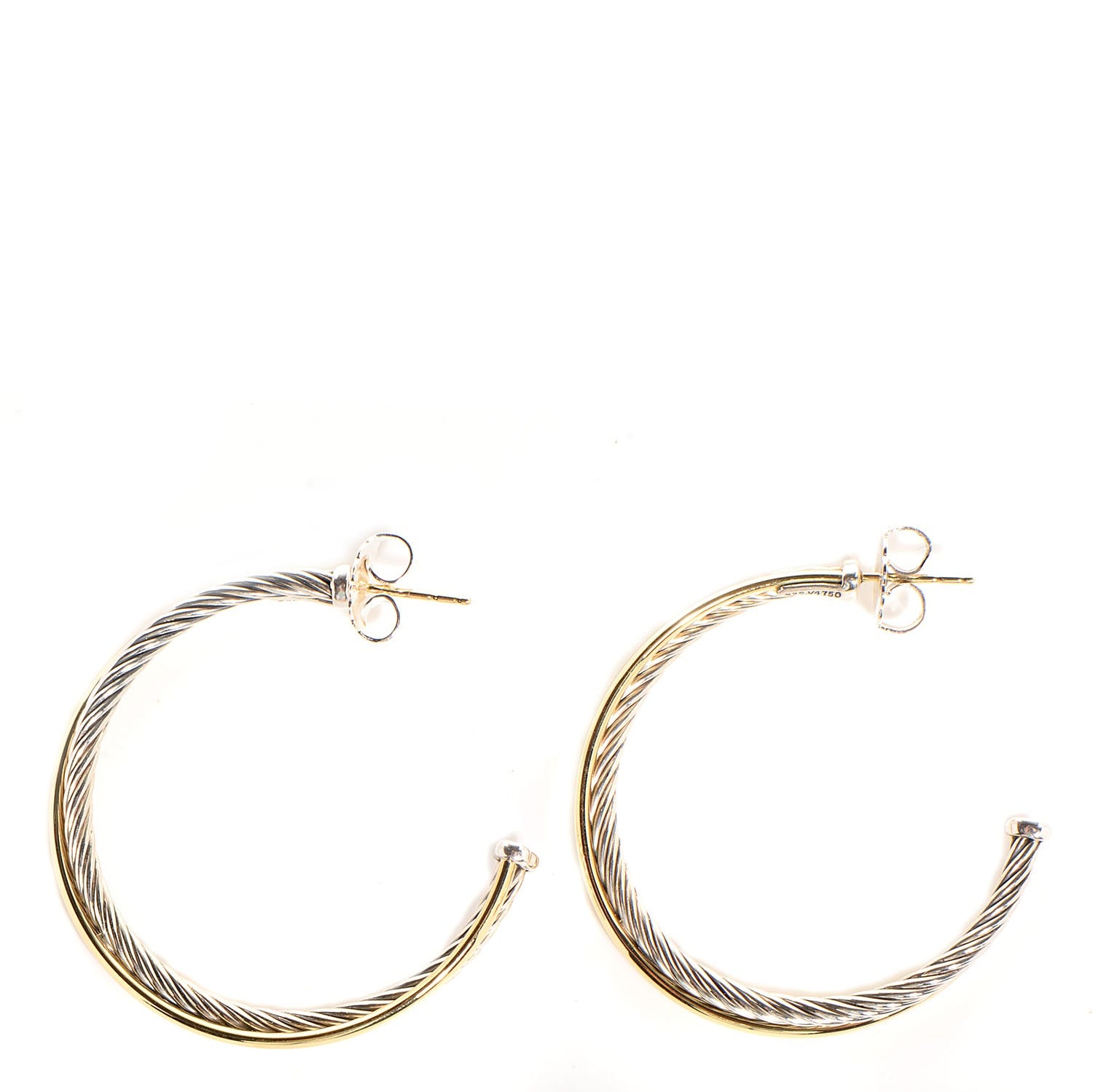 David Yurman Sterling Silver 18K Yellow Gold 44mm Extra Large Crossover Cable Hoop Earrings 1 of 6