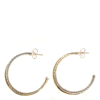 David Yurman Sterling Silver 18K Yellow Gold 44mm Extra Large Crossover Cable Hoop Earrings 1 of 6