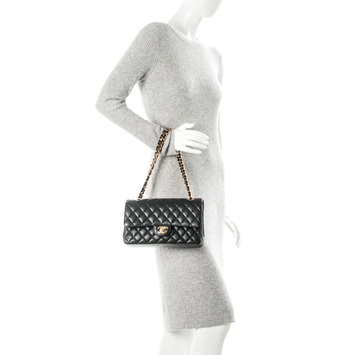 Caviar Quilted Medium Double Flap Black