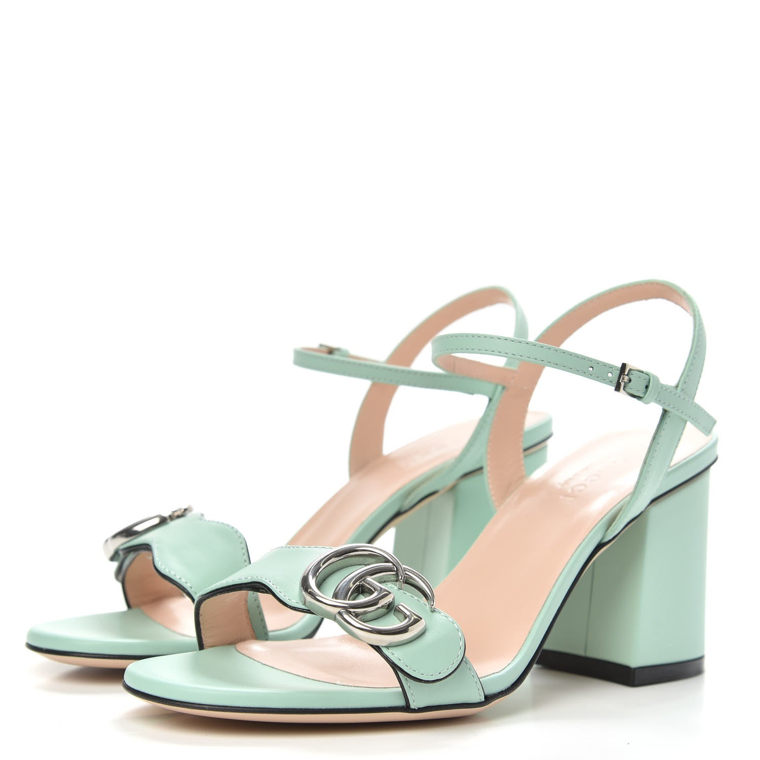 Gucci Lifford Calfskin GG Marmont Ankle Wrap 75mm Sandals 35 Water Green 3 of 8