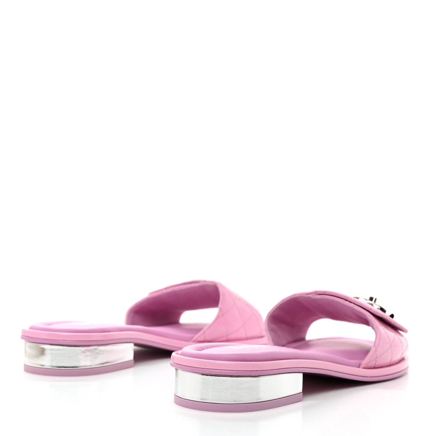 Chanel Patent Goatskin Quilted CC Mules Sandals 36.5 Pink 4 of 9