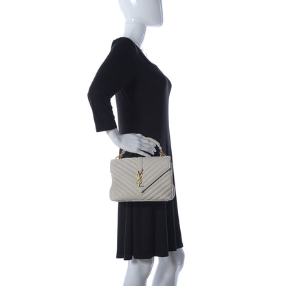 Saint Laurent Sheepskin Matelasse Chevron Monogram Medium College Bag Crema Soft 2 of 23