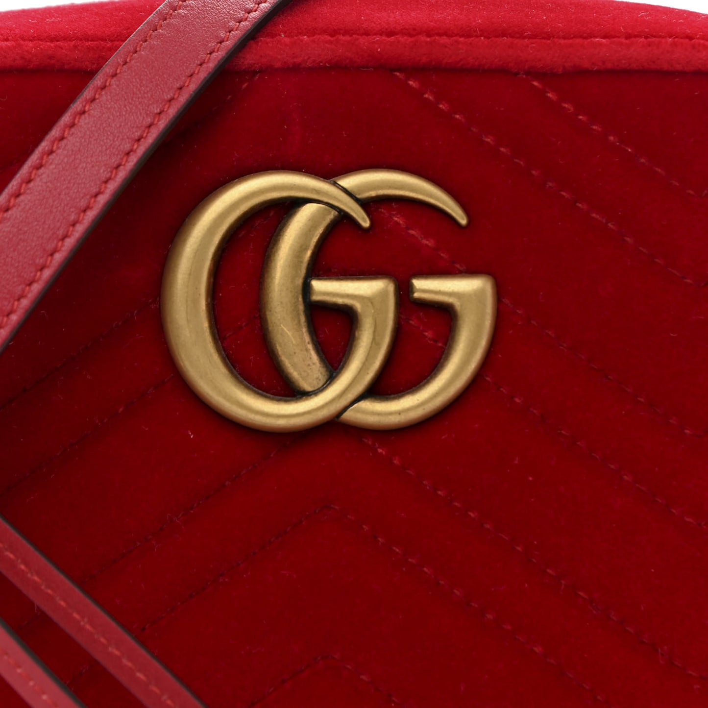 Velvet Matelasse Small GG Marmont Chain Shoulder Bag Hibiscus Red