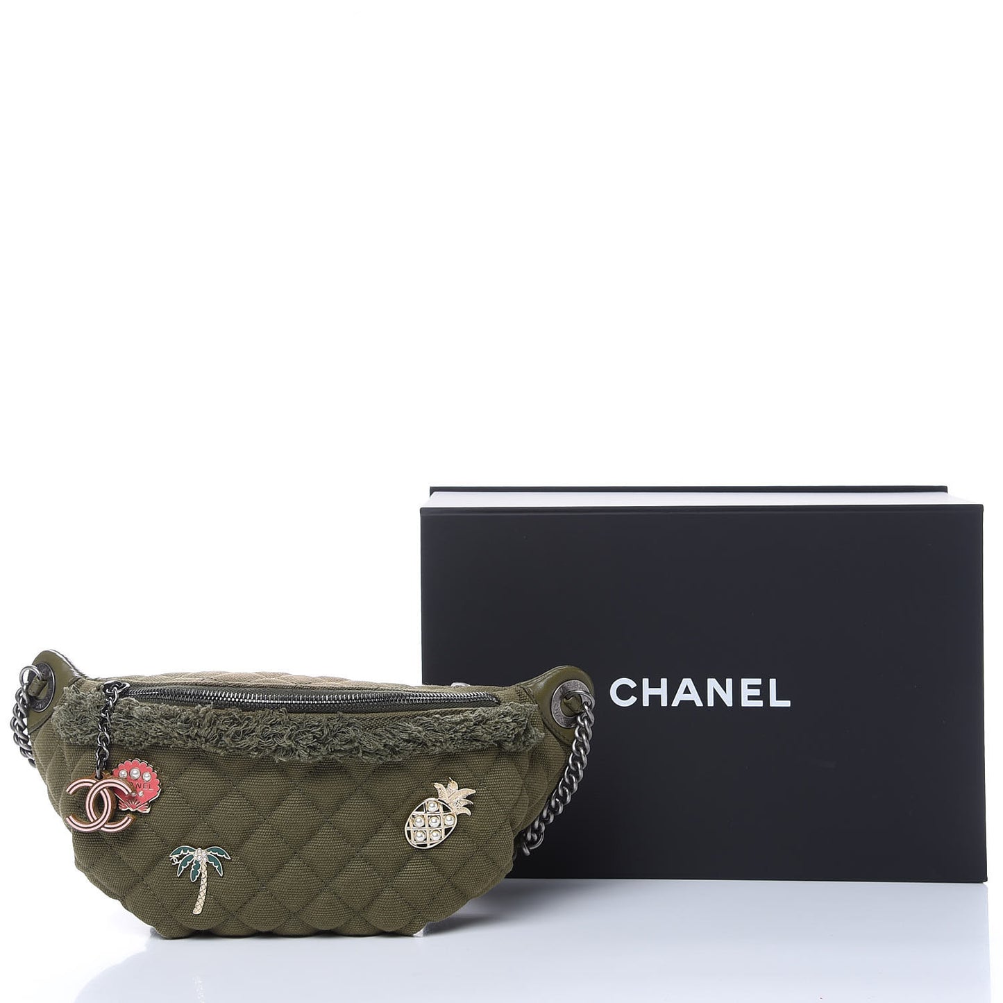 Canvas Lambskin Quilted Coco Cuba Charms Waist Bag Khaki