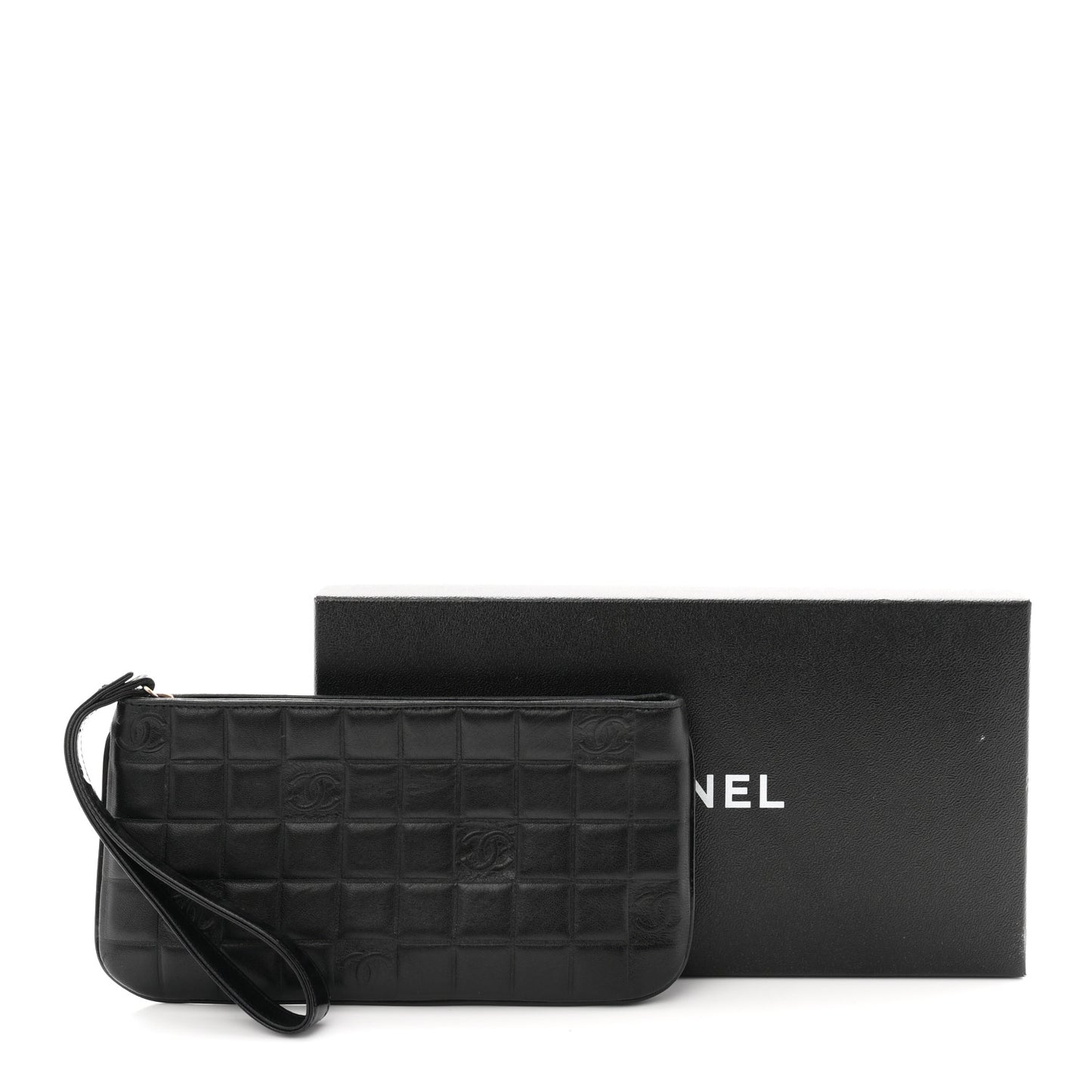 Lambskin Square Quilted CC Wristlet Black