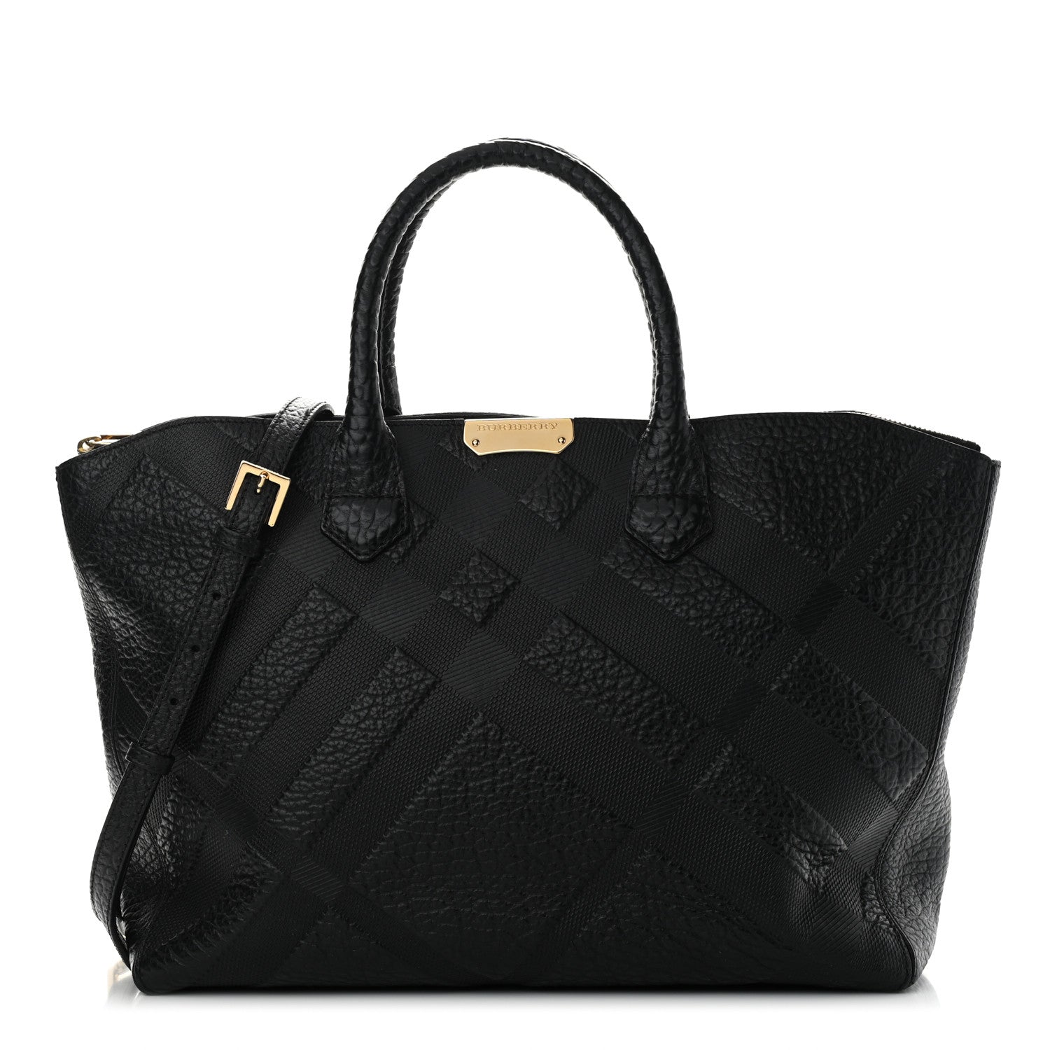 Burberry Heritage Grain Check Embossed Medium Dewsbury Tote Black 1 of 12