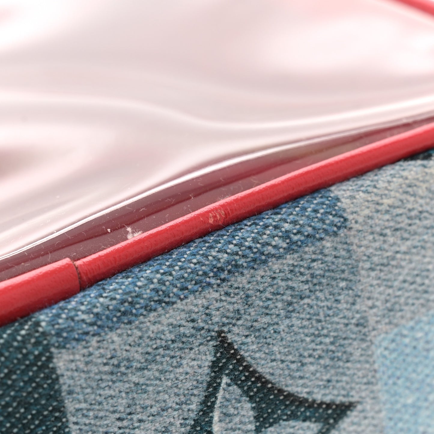 Denim Damier Monogram Patchwork PVC Beach Pouch Blue Rouge